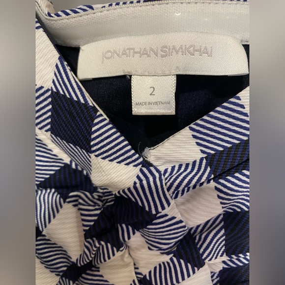 Jonathan Simkhai Lux Twill One-Shoulder Gingham Dress, Size 2 - Picture 8 of 9